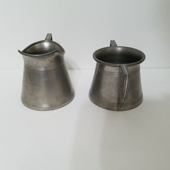 Vintage Cream and Sugar Set Marked Priscilla Pewter 4056 Art Deco - Picture 4 of 9